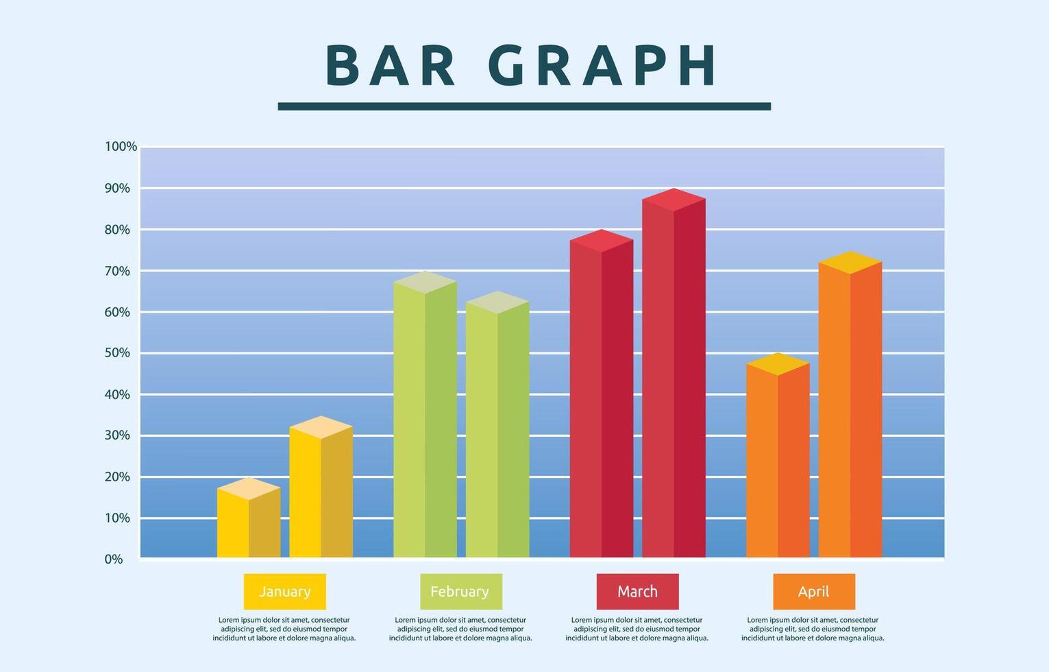 Flat Design Illustration of Bar Graph Chart Diagram for Business Data Monthly Report vector