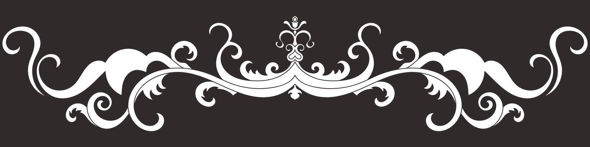 White vintage lines on a black background. Abstract flowers. Rolled flowers for dividers vector