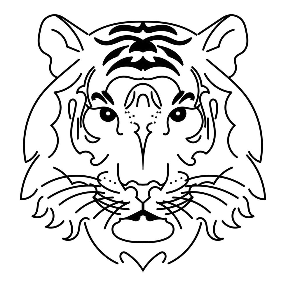 Tiger with black stripes on a white background. Tiger's face vector
