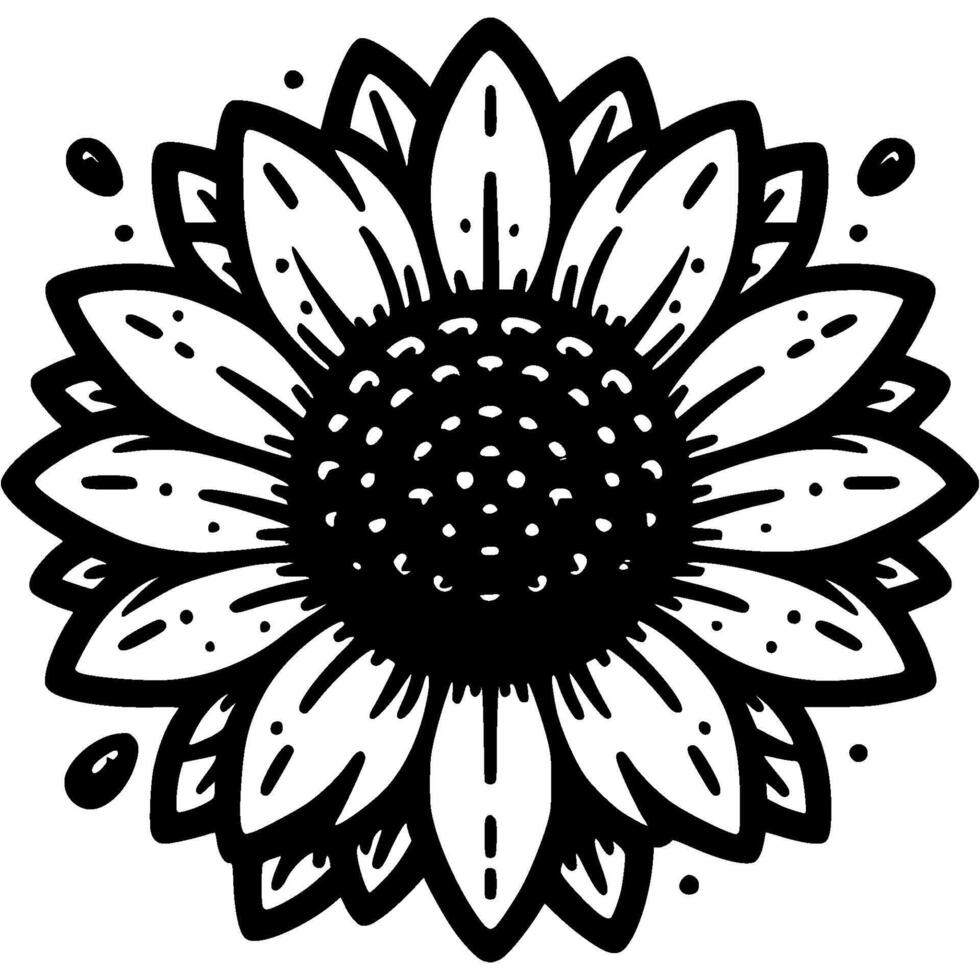 Large sunflower flower with seeds in monochrome. Beautiful agricultural plant. Simple minimalistic in black ink drawing on white background vector