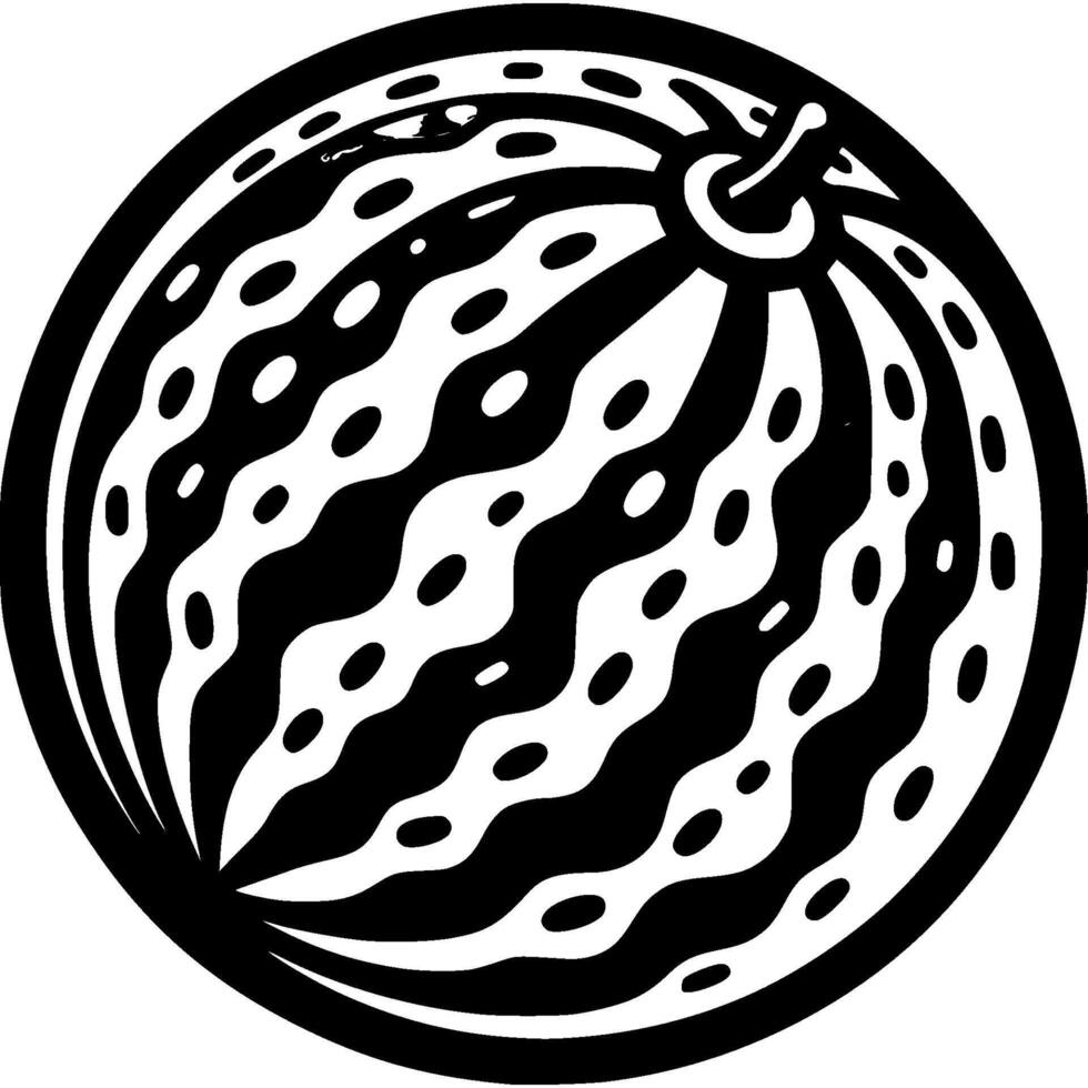 Whole striped watermelon in monochrome. Sweet summer berry. Simple minimalistic in black ink drawing on white background vector