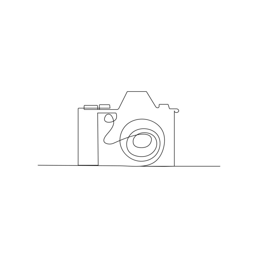 Camera single line art, continuous one line drawing of Isolated outline art black white background vector