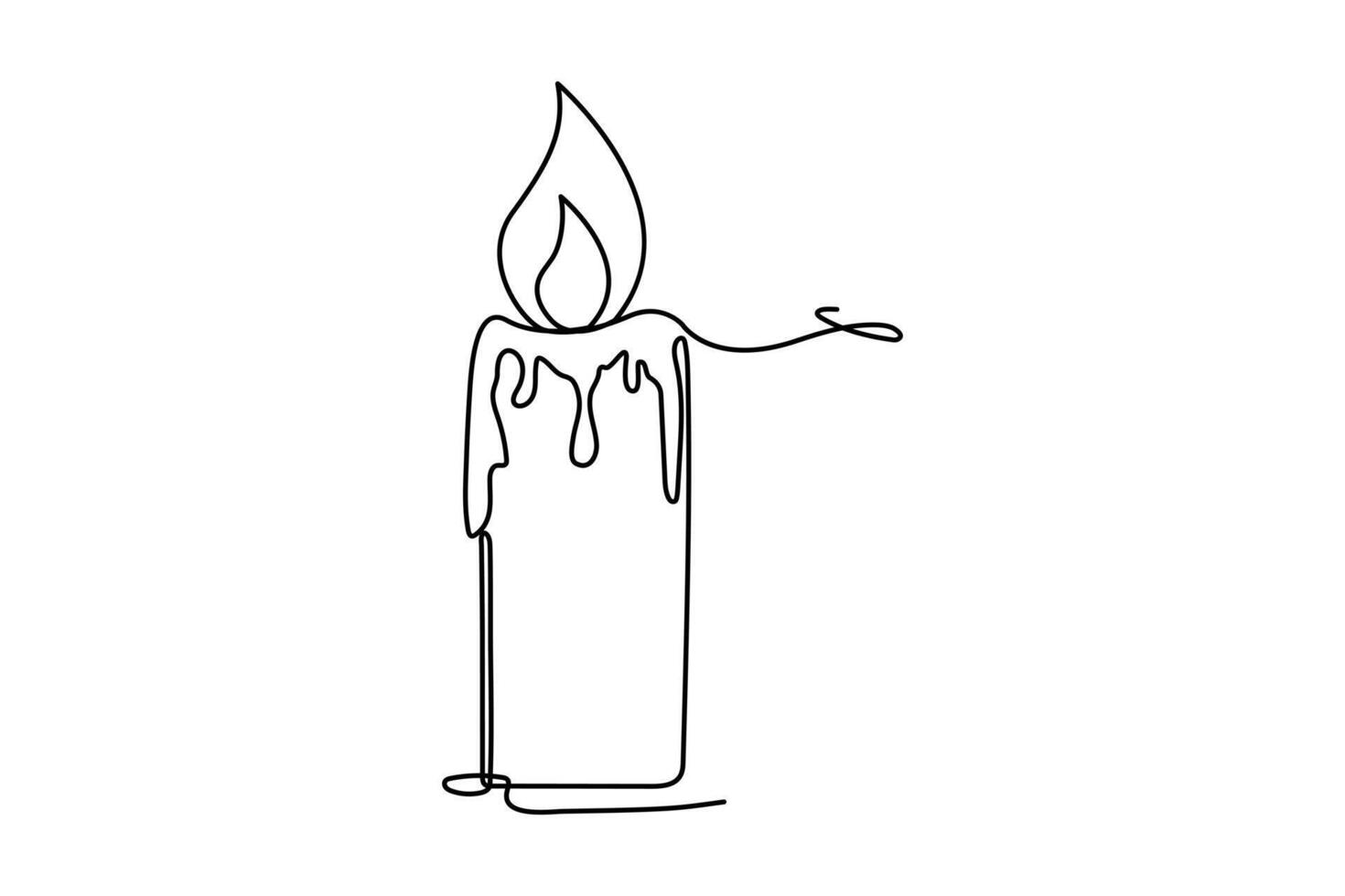 Candle single line art, continuous one line drawing of Isolated outline art black white background vector