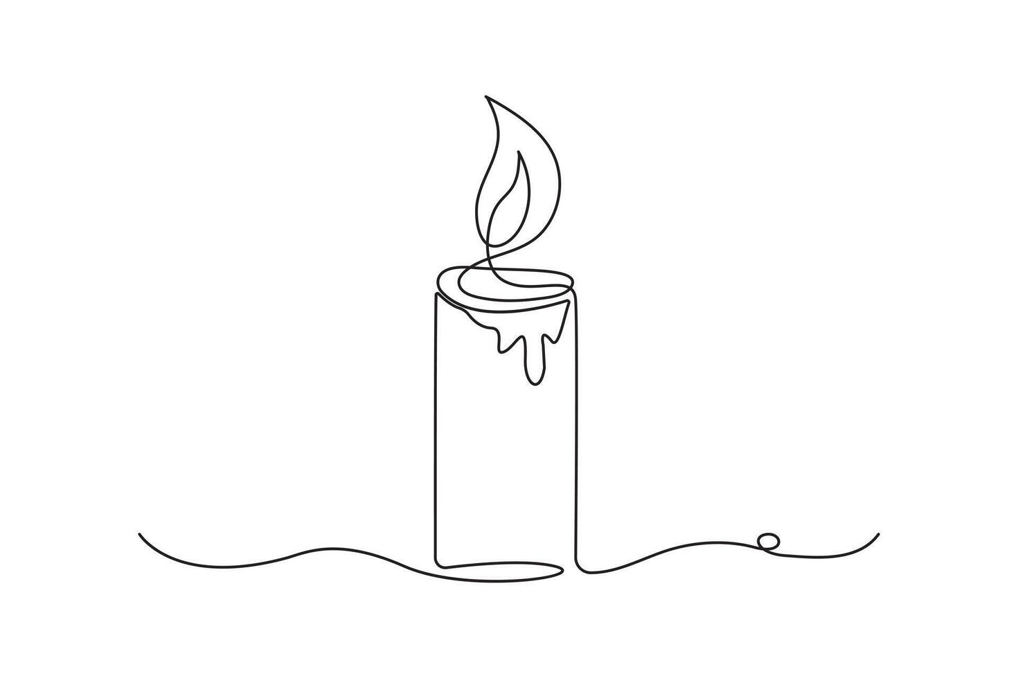 Candle single line art, continuous one line drawing of Isolated outline art black white background vector