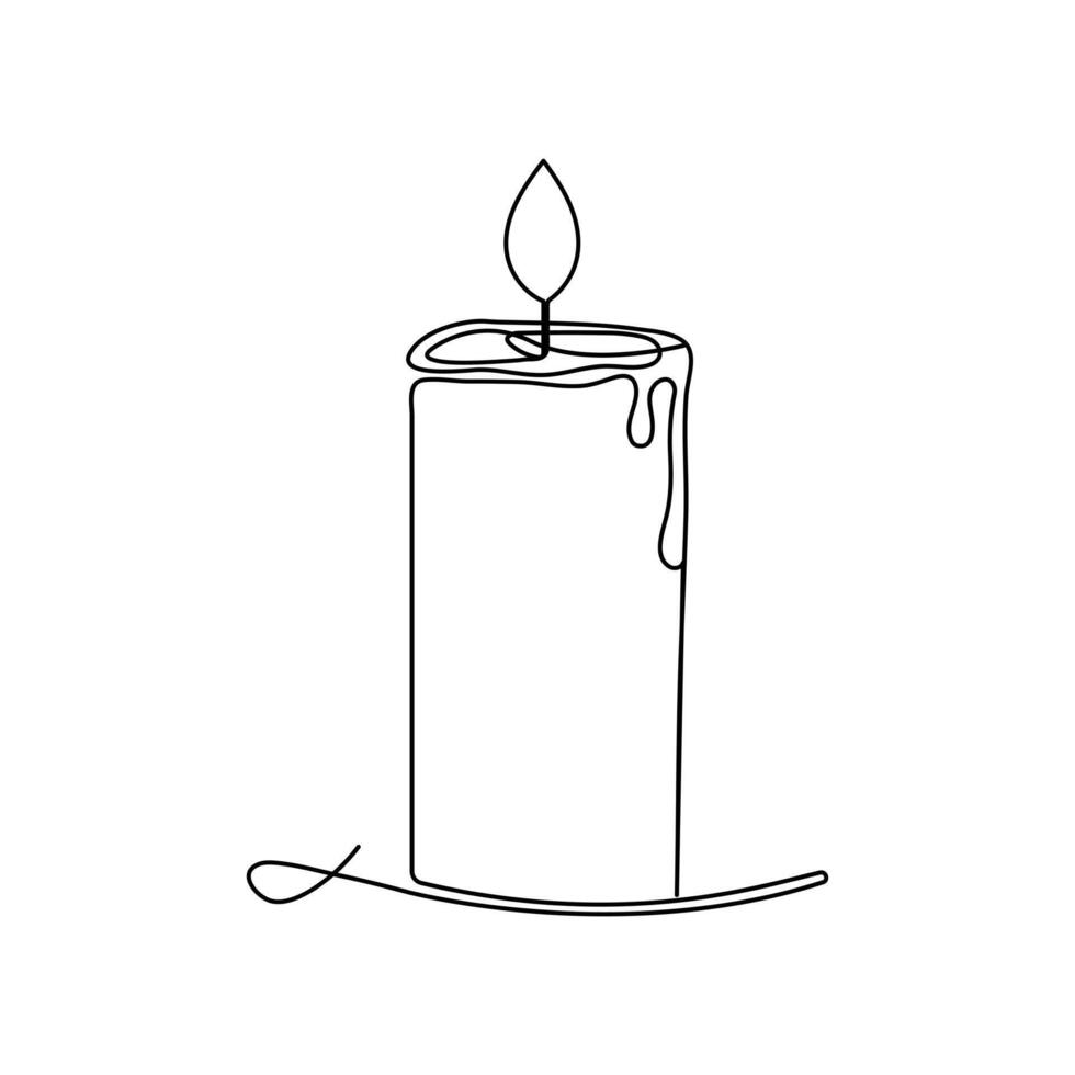 Candle single line art, continuous one line drawing of Isolated outline art black white background vector
