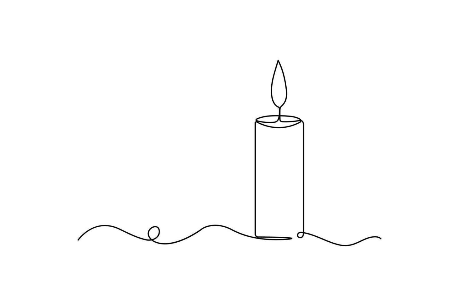Candle single line art, continuous one line drawing of Isolated outline art black white background vector