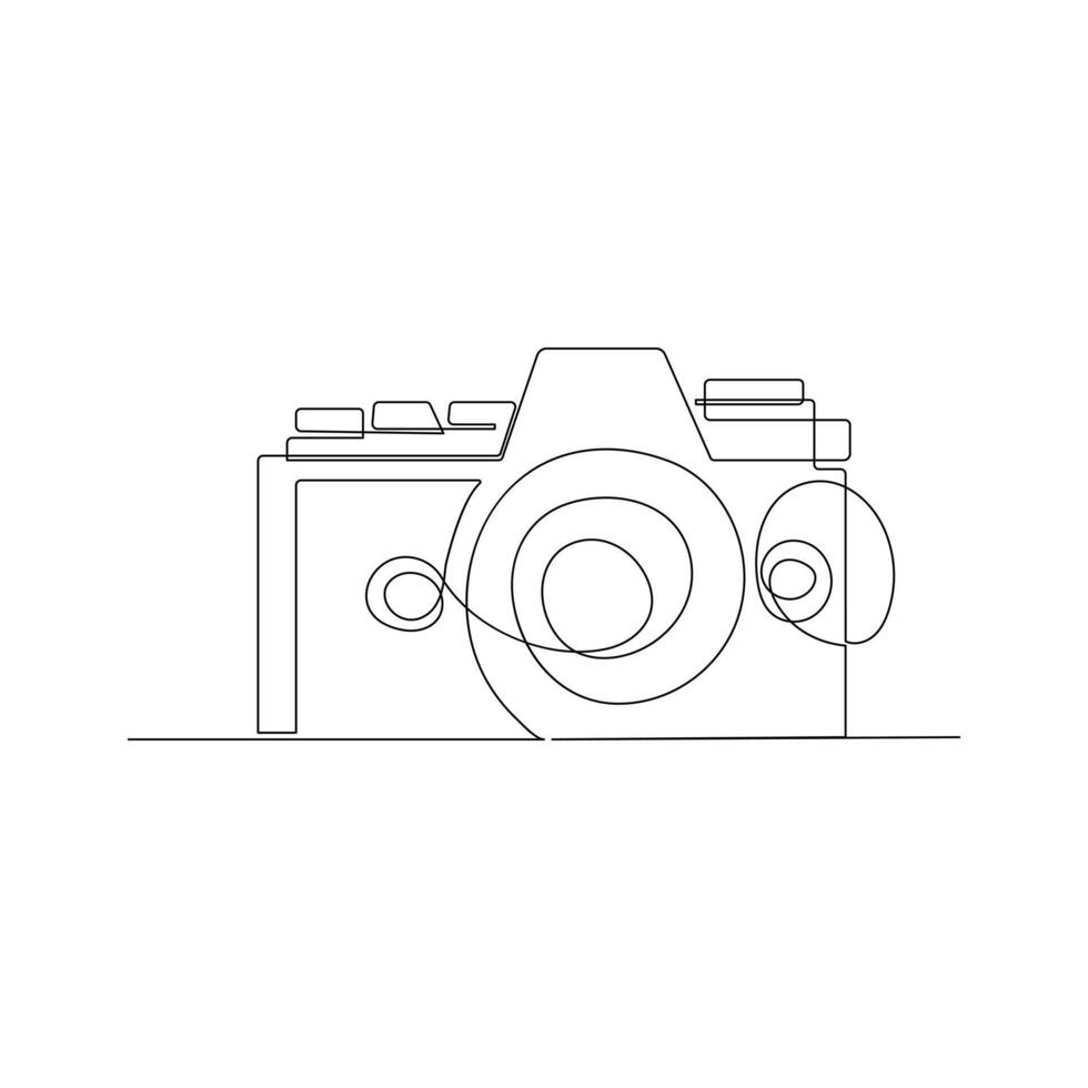 Camera single line art, continuous one line drawing of Isolated outline art black white background vector