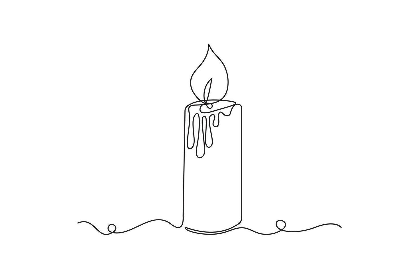 Candle single line art, continuous one line drawing of Isolated outline art black white background vector