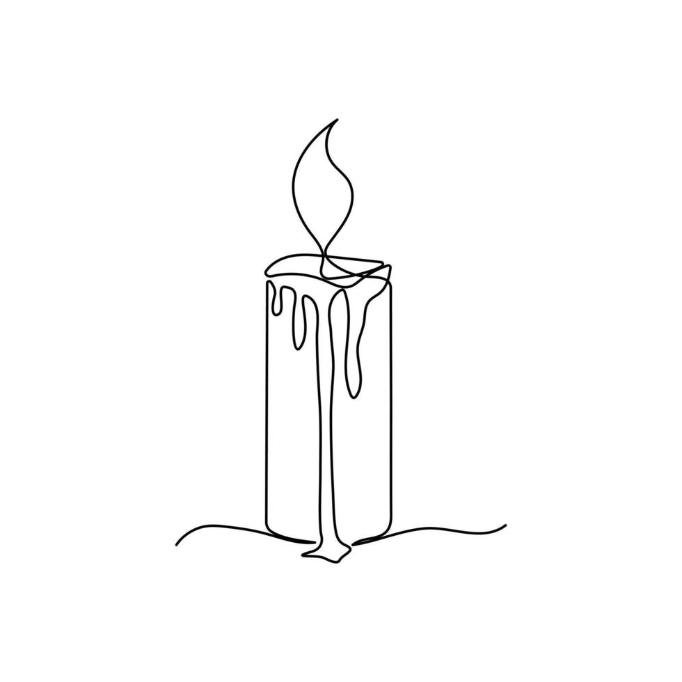 Candle single line art, continuous one line drawing of Isolated outline art black white background vector