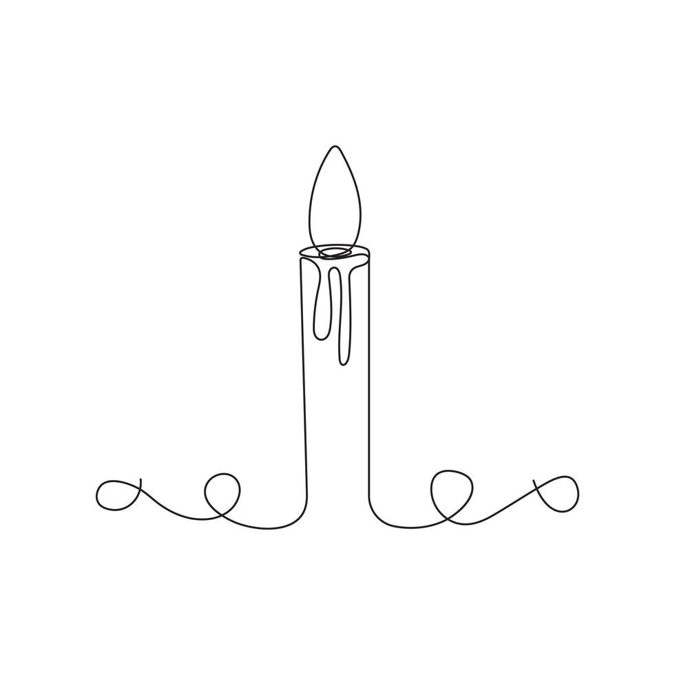Candle single line art, continuous one line drawing of Isolated outline art black white background vector