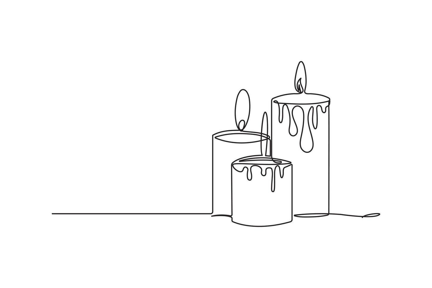 Candle single line art, continuous one line drawing of Isolated outline art black white background vector