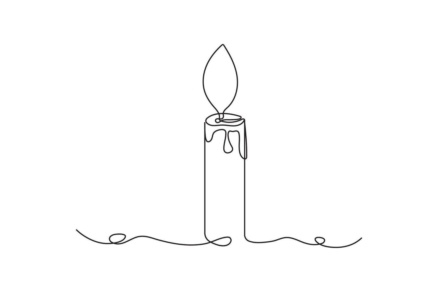 Candle single line art, continuous one line drawing of Isolated outline art black white background vector