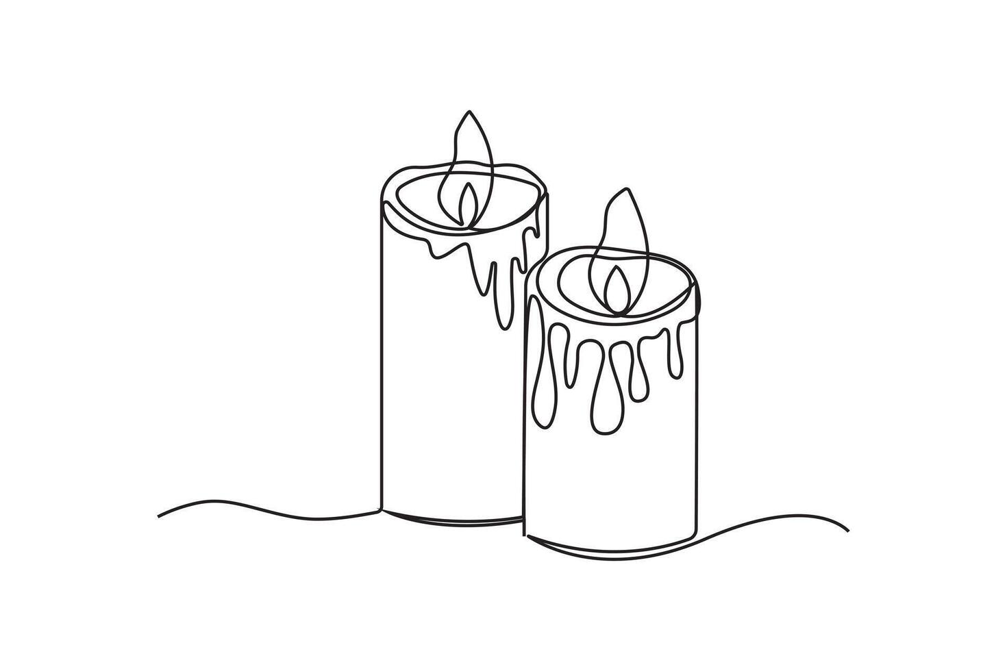 Candle single line art, continuous one line drawing of Isolated outline art black white background vector