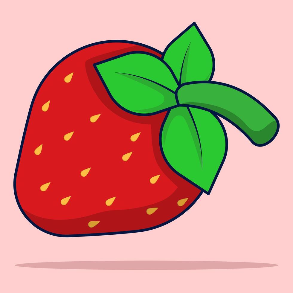 Strawberry Fruit Cartoon, Strawberry . large, sweet red strawberries for a refreshing summer juice. fruit that is healthy for the body. flat illustration on background. vector