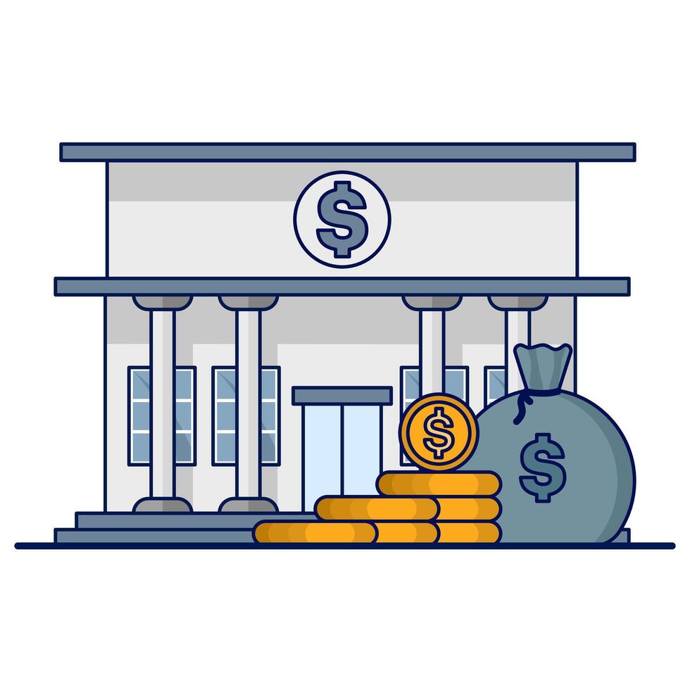 Finance and savings concept. bank, money, icon for saving money, preparing retirement funds in old age. The flat design is suitable for various purposes. money and in flat style. vector