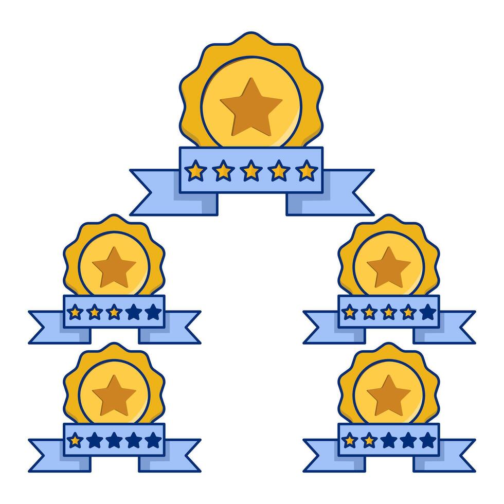Customer service concept, star feedback, one to 5 star badge, online survey, consumer giving feedback, rating star badge on white background. Flat illustration on background. vector