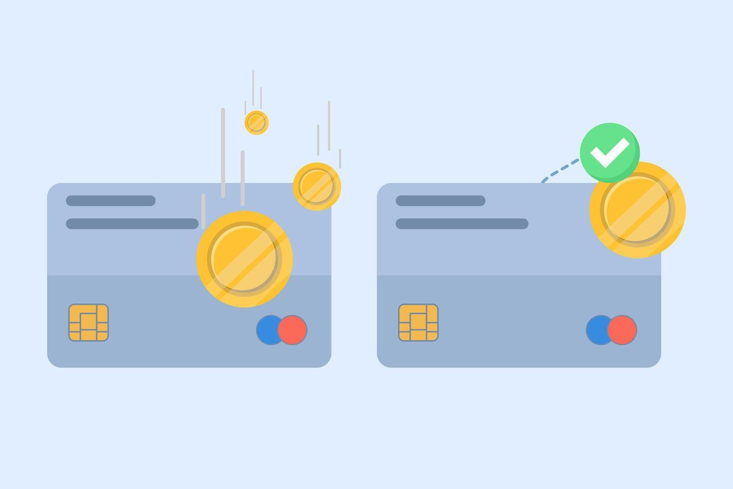 Concept of successful payment via bank debit card icon graphic illustration, money payment received to electronic wallet, verified check mark cash transaction image clip art. vector
