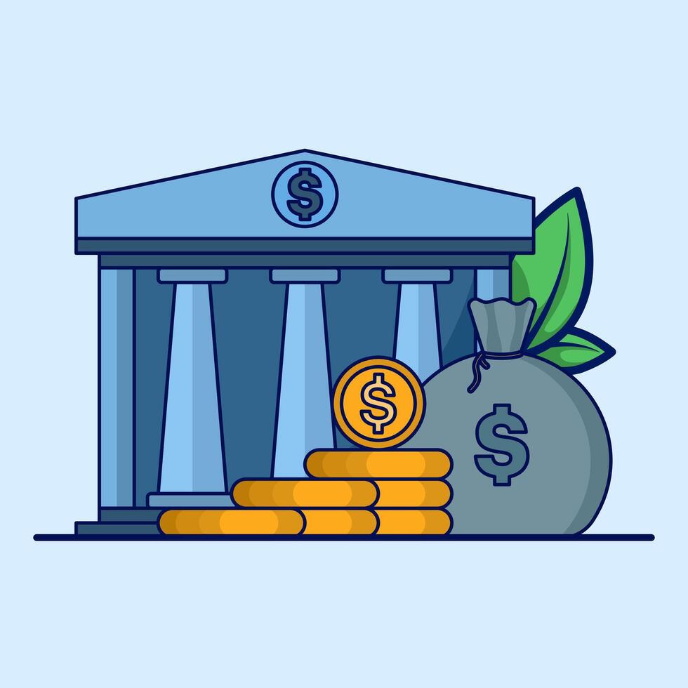 Finance and savings concept. bank, money, icon for saving money, preparing retirement funds in old age. The flat design is suitable for various purposes. money and in flat style. vector