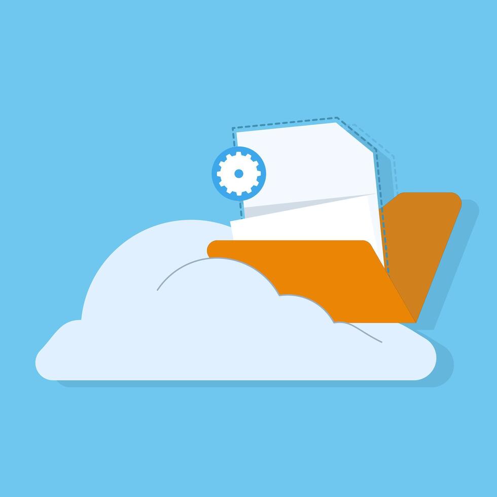 Cloud computing concept. Flat icon of cloud service, sharing videos and images online, backing up files to cloud storage from laptop. cloud computing security, data protection. vector