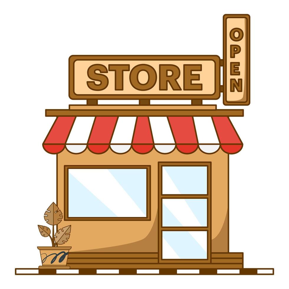 Concept of shop, shop, market. grocery store, supermarket with different foodstuffs. shop window. The flat design is suitable for various purposes. illustration in flat style. vector