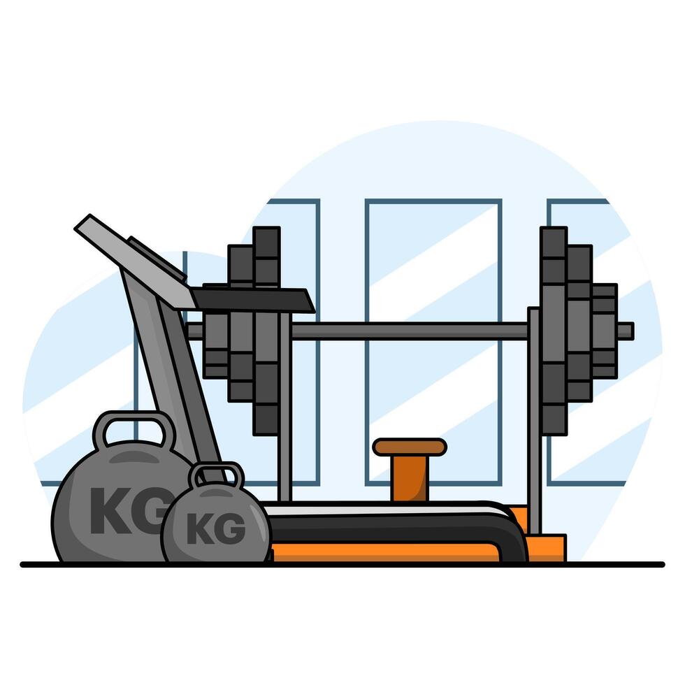 Healthy Sport Icon Concept. Sports Equipment, Dumbbells, Lifting, Treadmills, Fitness and Sports. sporting event. build a healthy body. flat illustration on background. vector