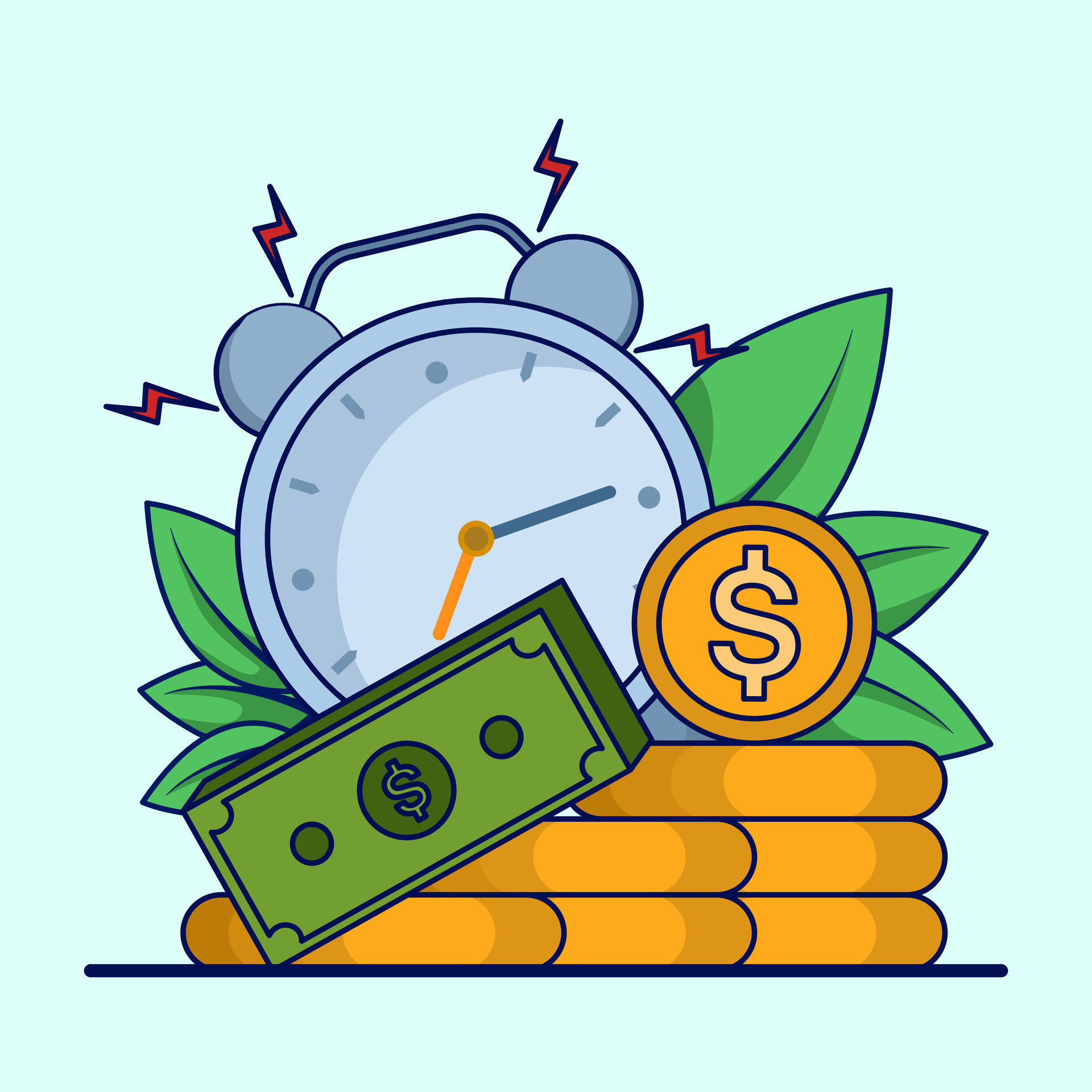 Money deadline payment alarm clock reminder concept, cash transaction