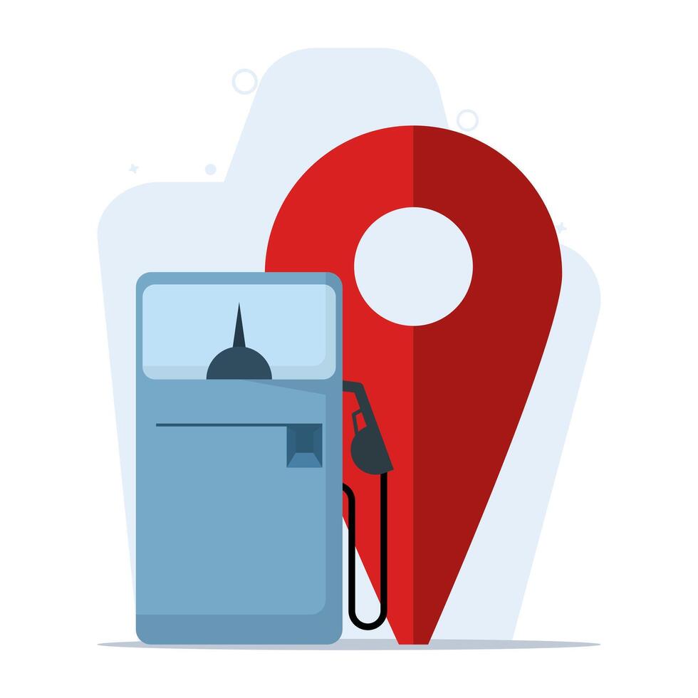 Gas station map pin symbol concept, looking for the nearest refueling location. fuel point arrow label location. fuel filling location. collection of clip art images. flat illustration. vector