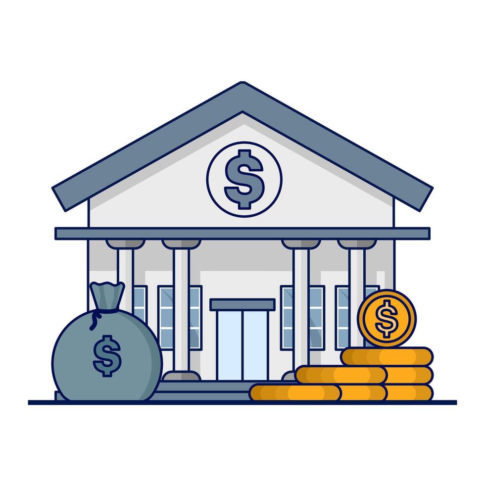 Finance and savings concept. bank, money, icon for saving money, preparing retirement funds in old age. The flat design is suitable for various purposes. money and in flat style. vector