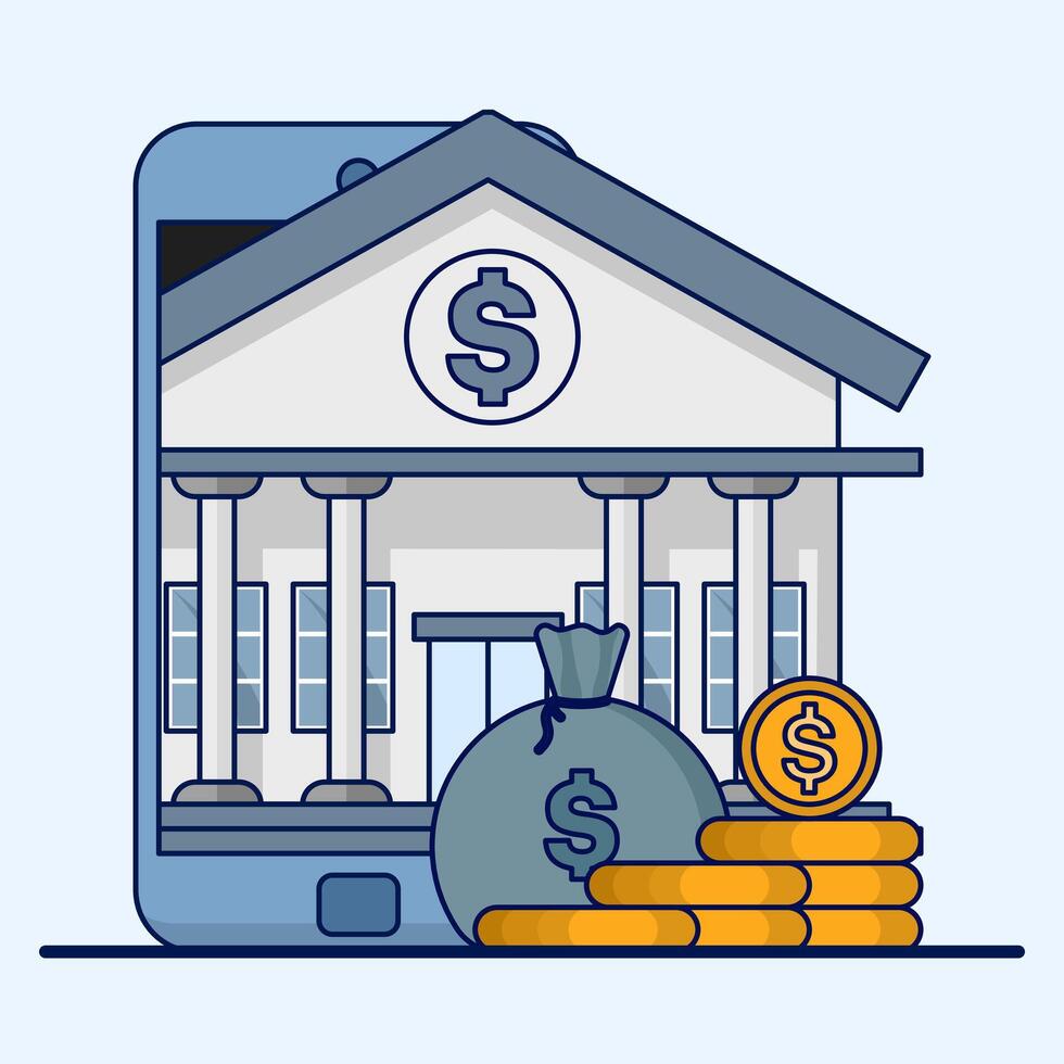 Finance and savings concept. bank, money, icon for saving money, preparing retirement funds in old age. The flat design is suitable for various purposes. money and in flat style. vector