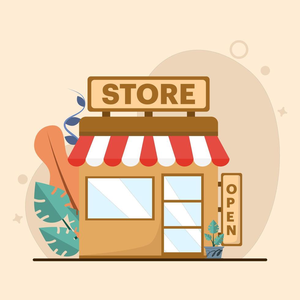 Concept of shop, shop, market. grocery store, supermarket with different foodstuffs. shop window. The flat design is suitable for various purposes. illustration in flat style. vector