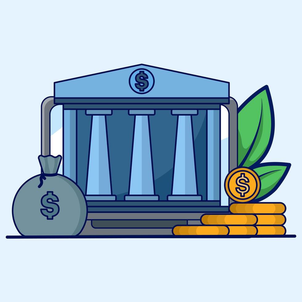 Finance and savings concept. bank, money, icon for saving money, preparing retirement funds in old age. The flat design is suitable for various purposes. money and in flat style. vector
