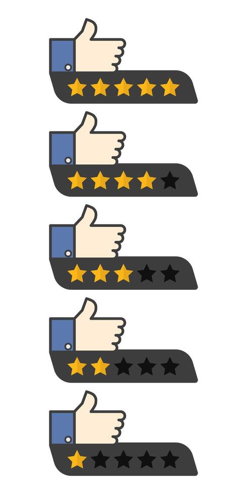 Customer service concept, star feedback, one to 5 star badge, online survey, consumer giving feedback, rating star badge on white background. Flat illustration on background. vector