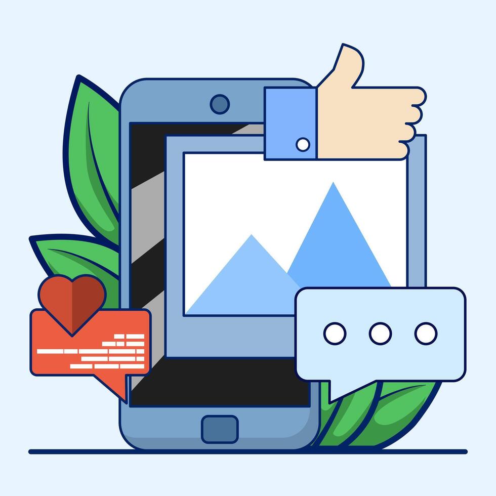 Social Media Concept, social media marketing. analyzing trends, creating promotional strategies, and advertising online. Talking Chat Speech Bubble, illustration in flat web design. vector
