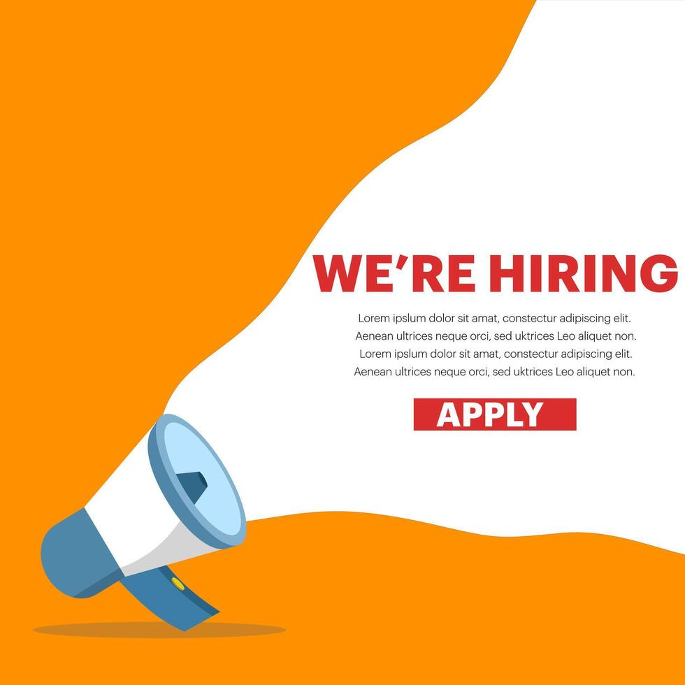 Job vacancy concept, Join our team banner. We rent communication posters, help wanted advertising banners with speakers and blank badges. HR recruitment recruitment, social media template. vector