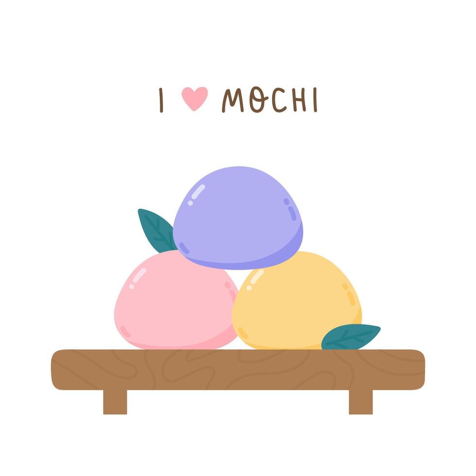 Mochi Daifuku in traditional wooden plate vector