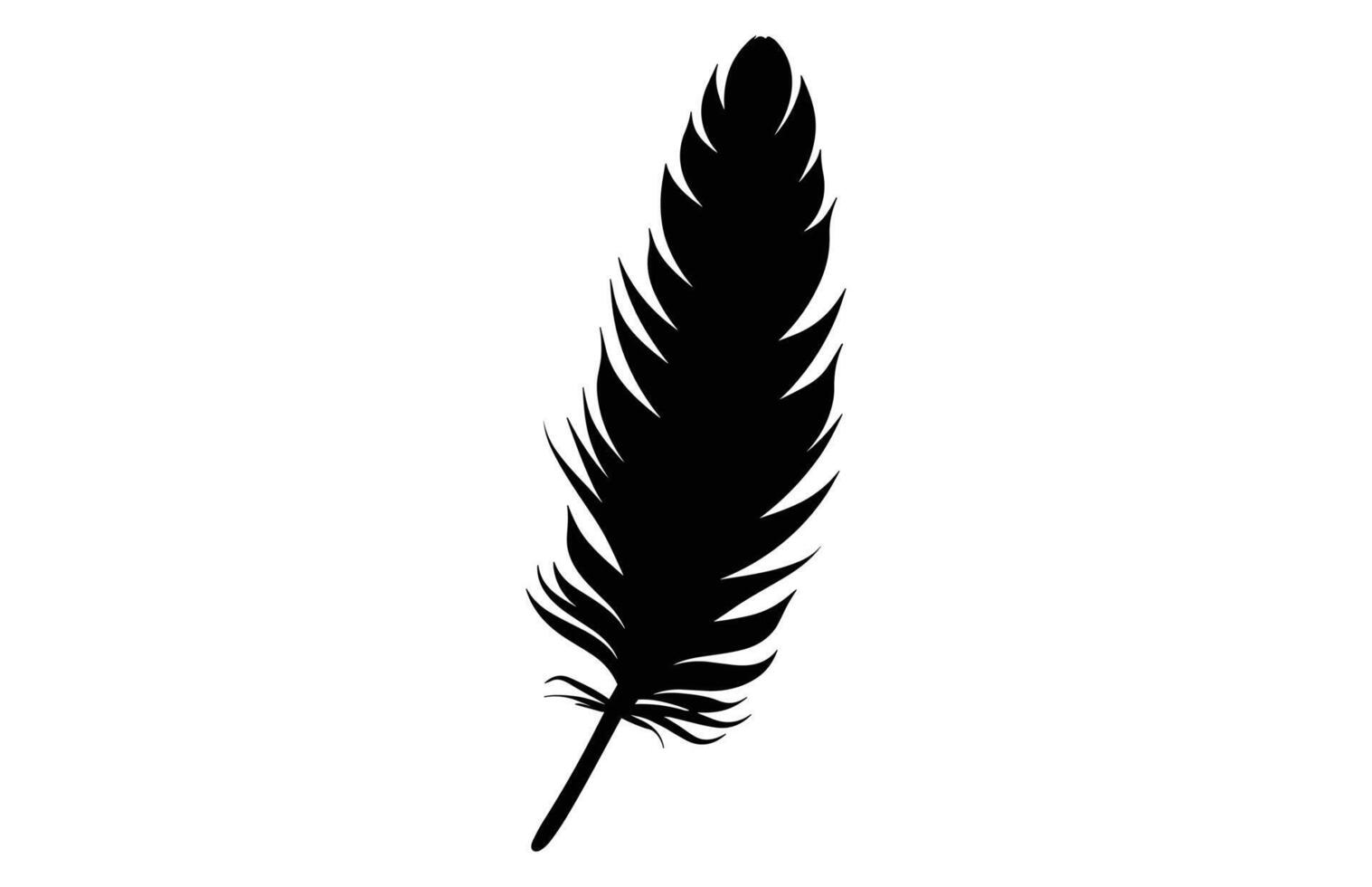 Cute Bird Feather Silhouette Illustration, Bird Feather icon, Black silhouette of a bird feather on a white background, Different types of bird feather. vector