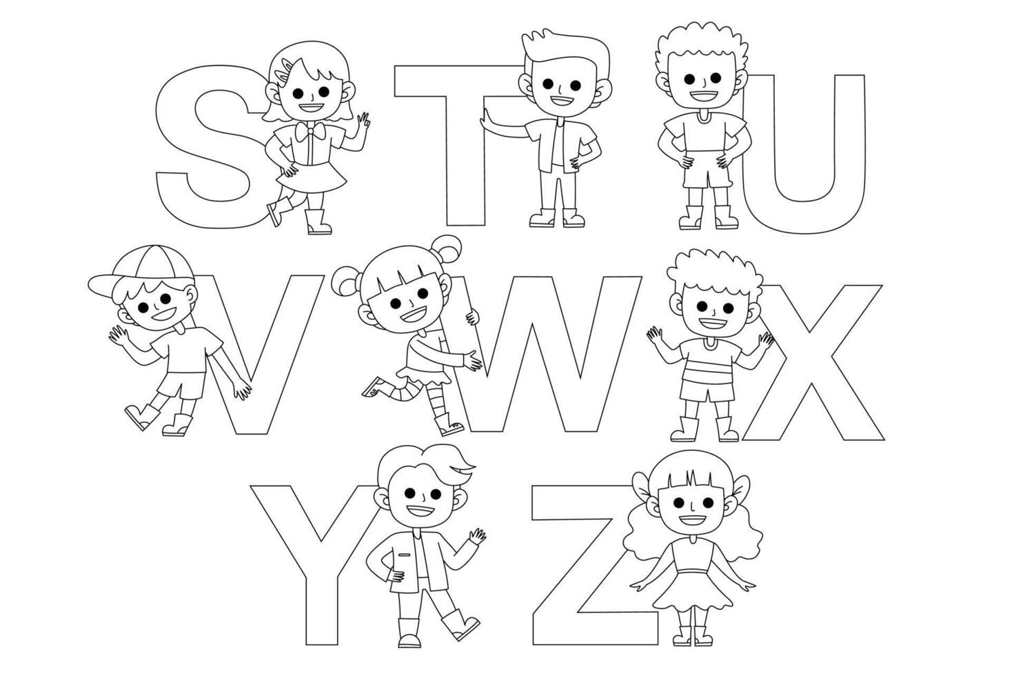 Cute alphabet and kid outline S-Z vector