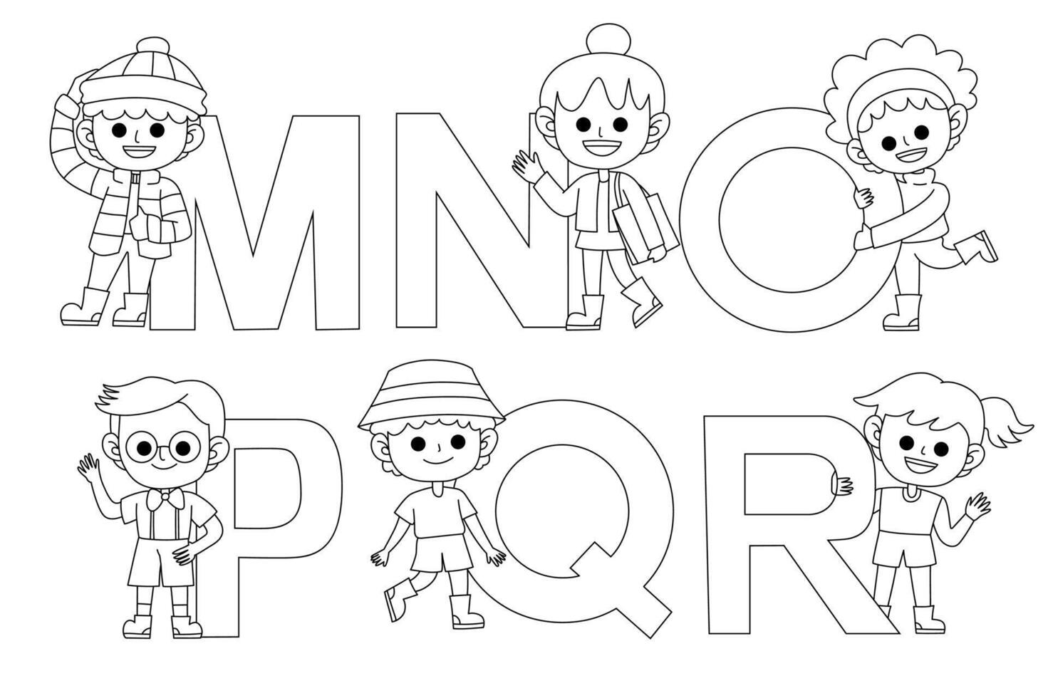 Cute alphabet and kid outline M-R vector