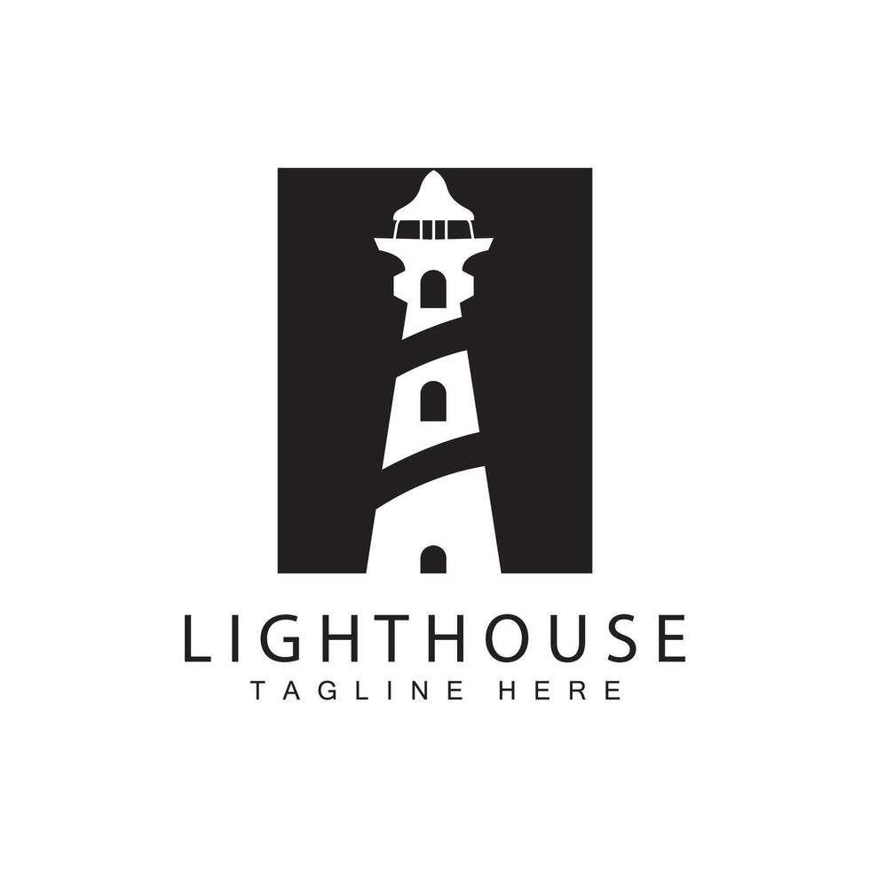 Lighthouse logo beacon tower ship signal simple beach port design template vector