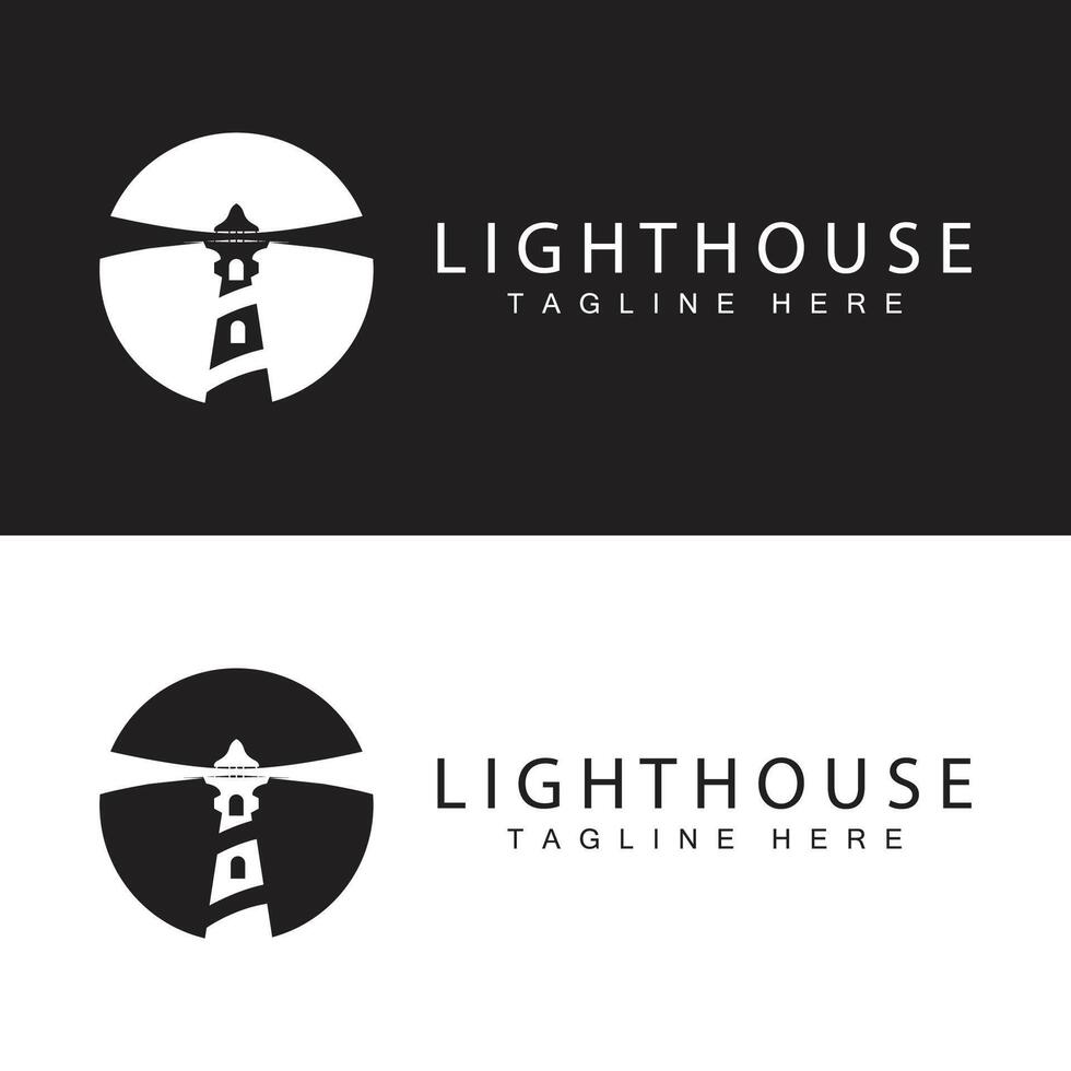 Lighthouse logo beacon tower ship signal simple beach port design template vector