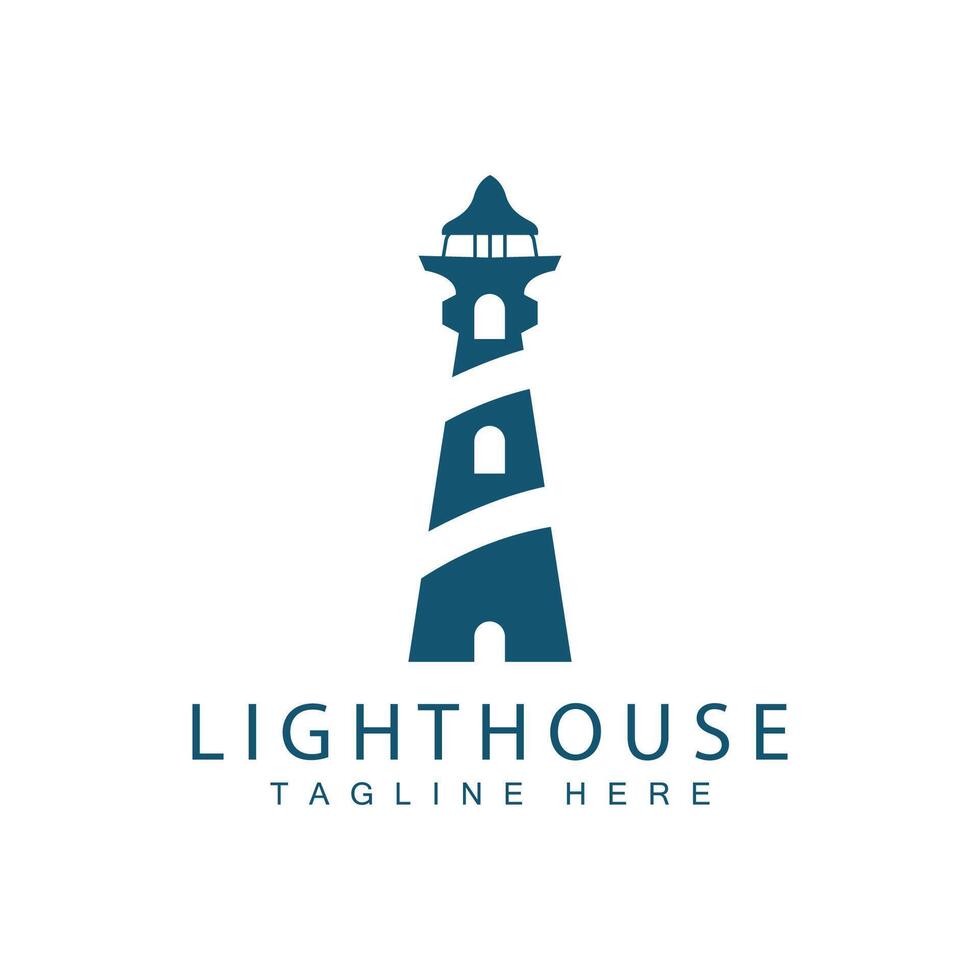 Lighthouse logo beacon tower ship signal simple beach port design template vector