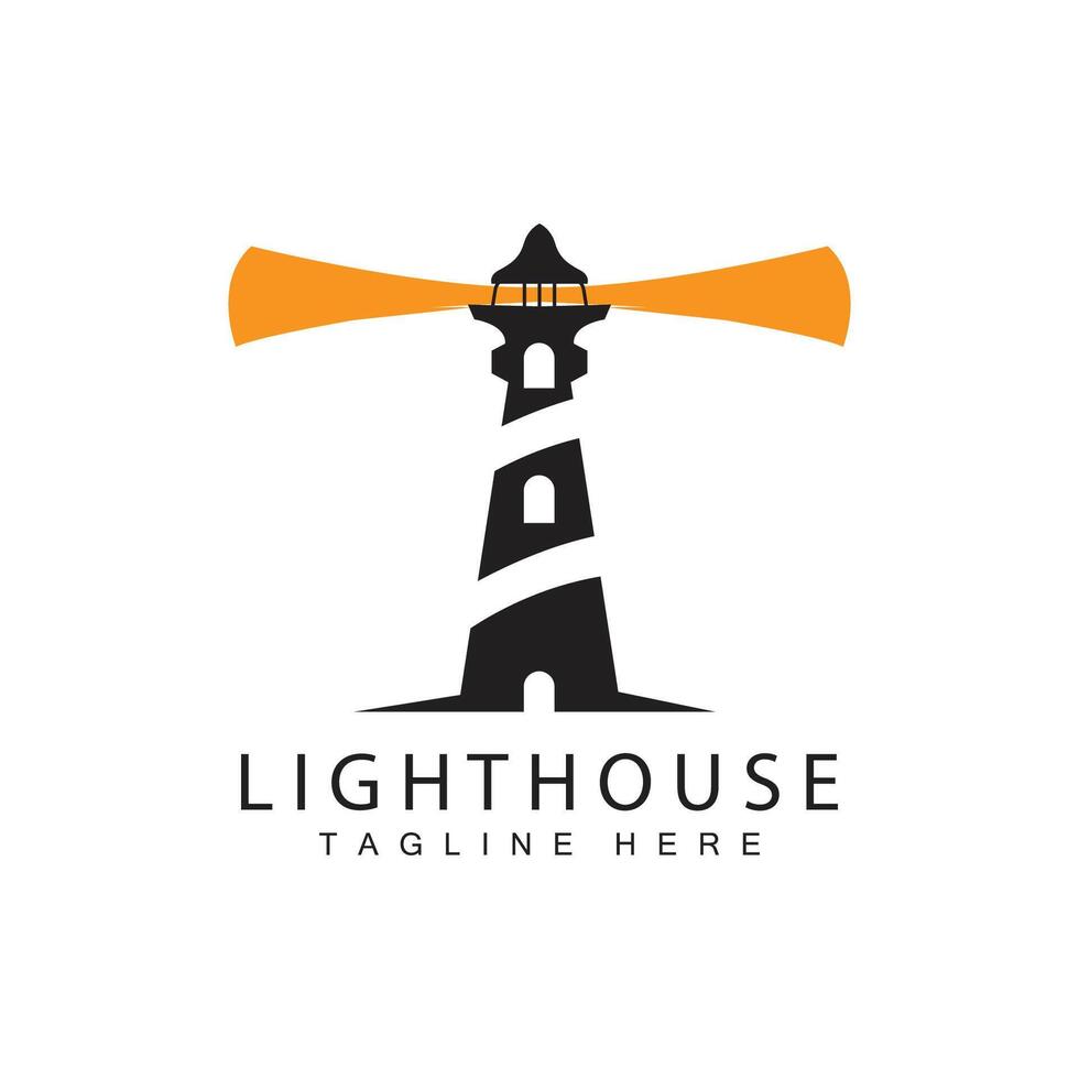 Lighthouse logo beacon tower ship signal simple beach port design template vector