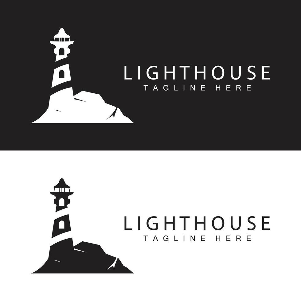 Lighthouse logo beacon tower ship signal simple beach port design template vector