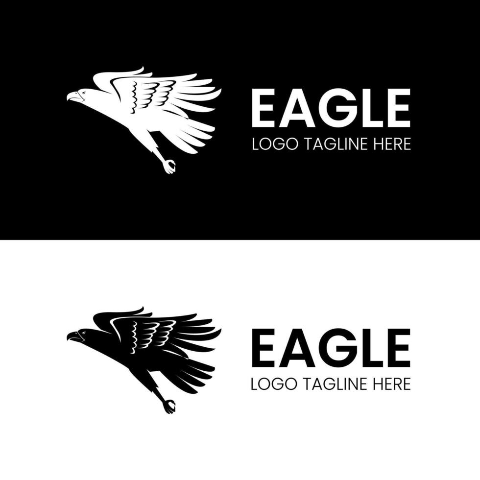 Flying Eagle silhouette with spread wings and claw for powerful and visionary flight company logo design vector