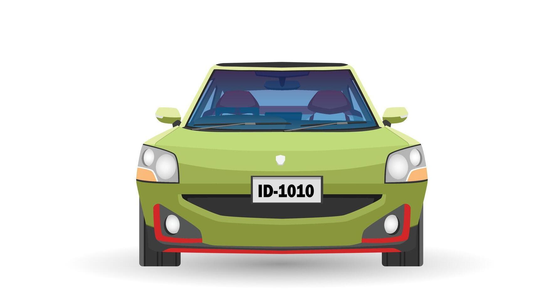 Cartoon or illustration of soft green car view from front car. Isolated white background. vector