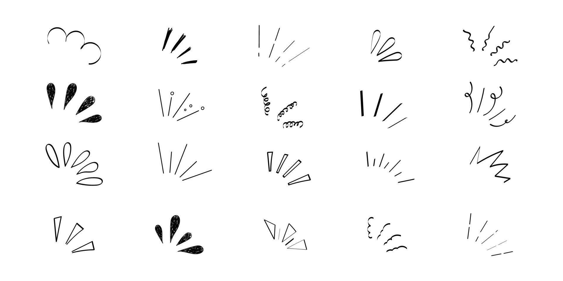 Pop line frame comic anime effect healine mark, suprise doodle emotions isolated on white background. Attention sign, notice or sparles. vector