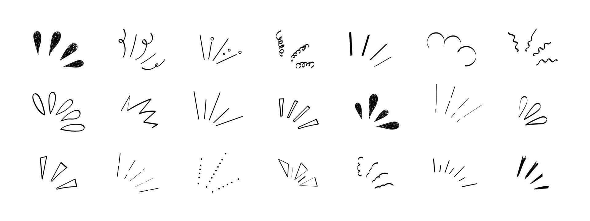 Pop line frame comic anime effect healine mark, suprise doodle emotions isolated on white background. Attention sign, notice or sparles. vector