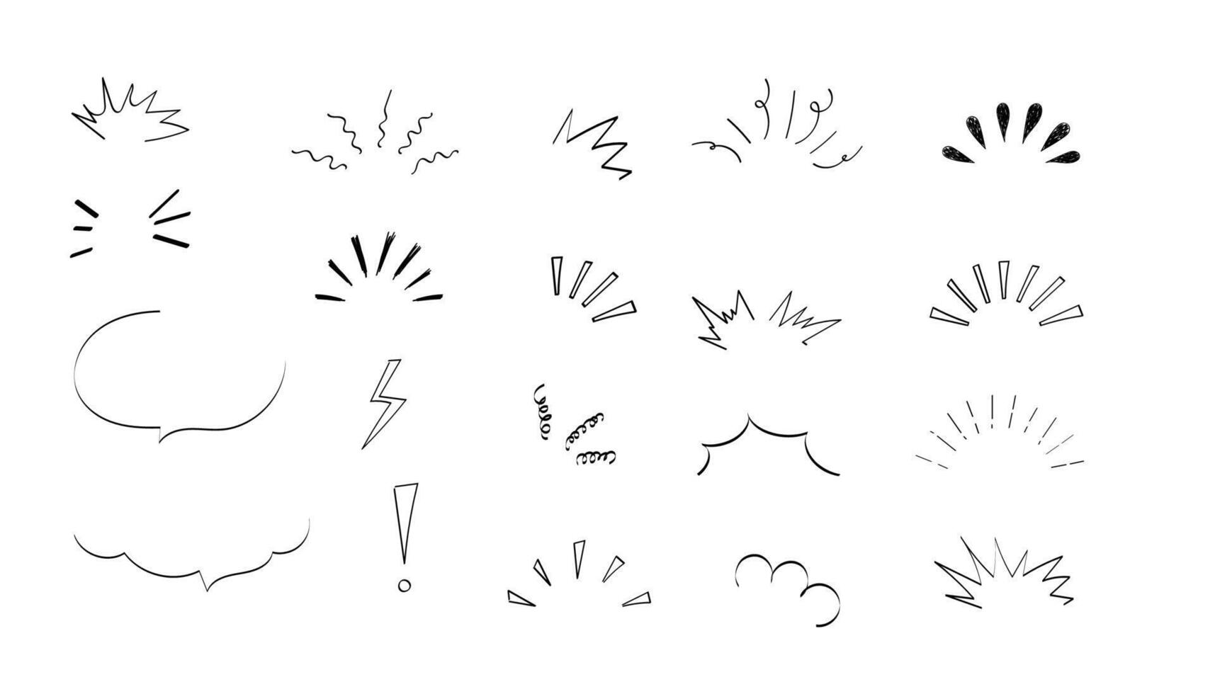 Pop line frame comic anime effect healine mark, suprise doodle emotions isolated on white background. Attention sign, notice or sparles. vector