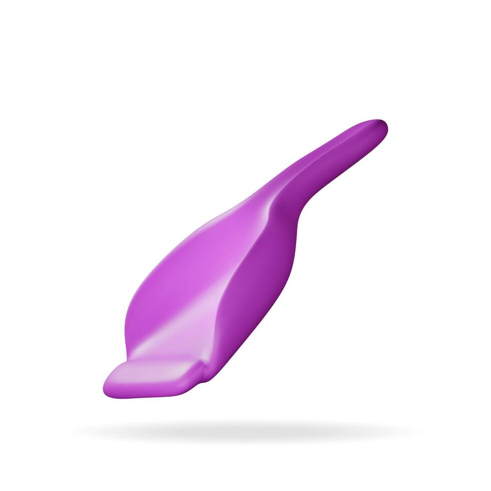 3d purple dustpan icon isolated on white. Render hand dust pan symbol, cleaning plastic scoop. House cleaning equipment. Household accessories. vector