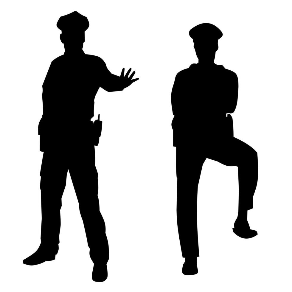 Police silhouette art, black and white style vector